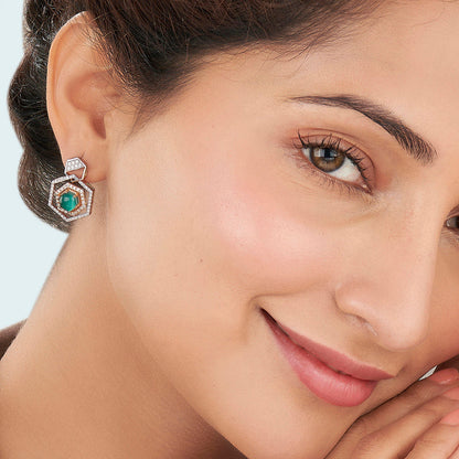 Regal Hexagon Diamond & Gold Stud Earrings for Women