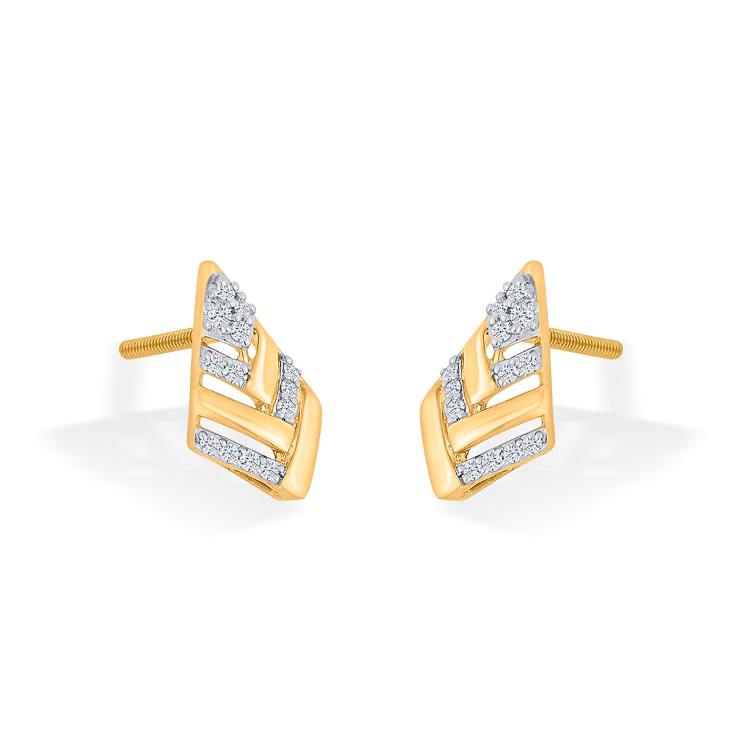 Crystal Crest Diamond & Gold Stud Earrings for Women