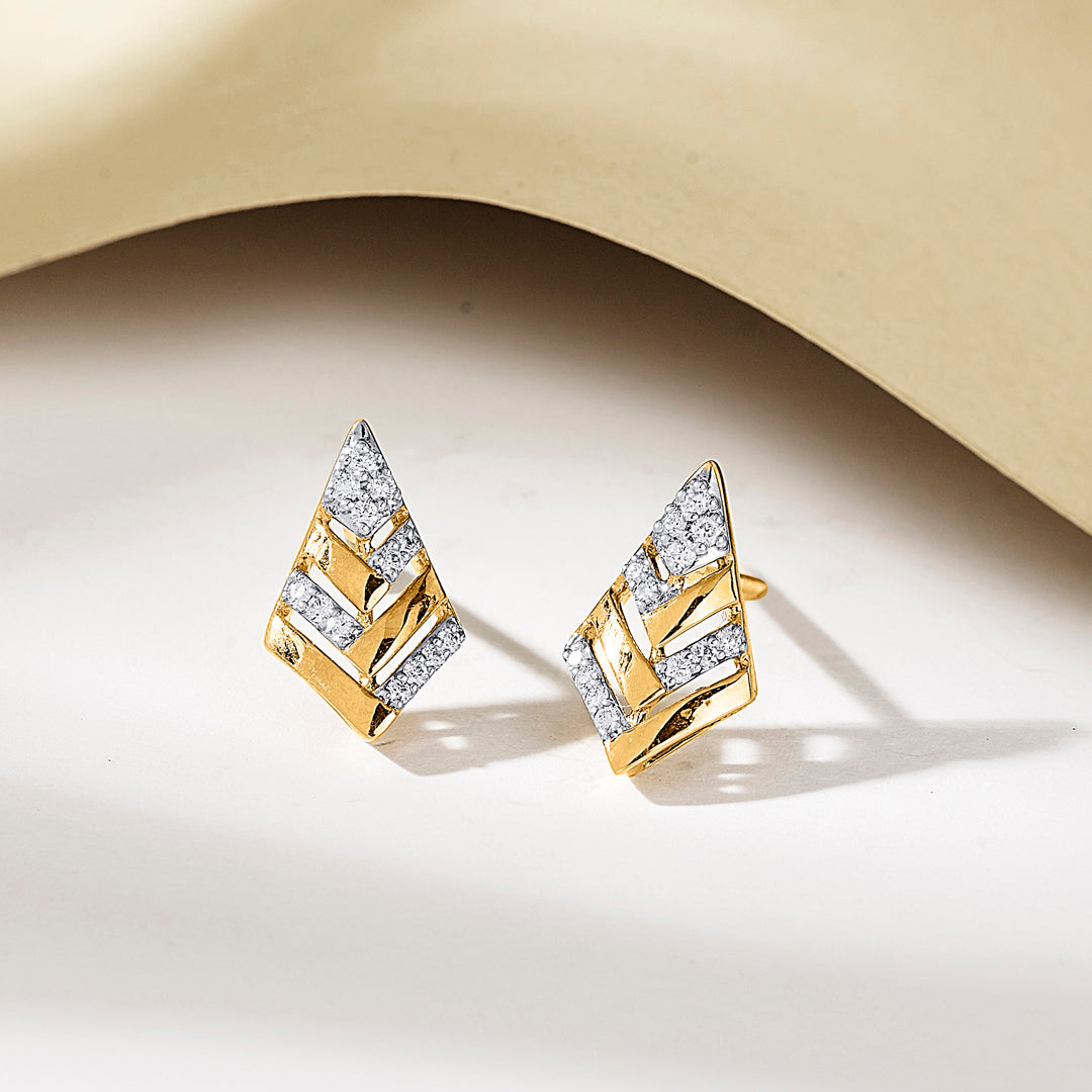 Crystal Crest Diamond & Gold Stud Earrings for Women