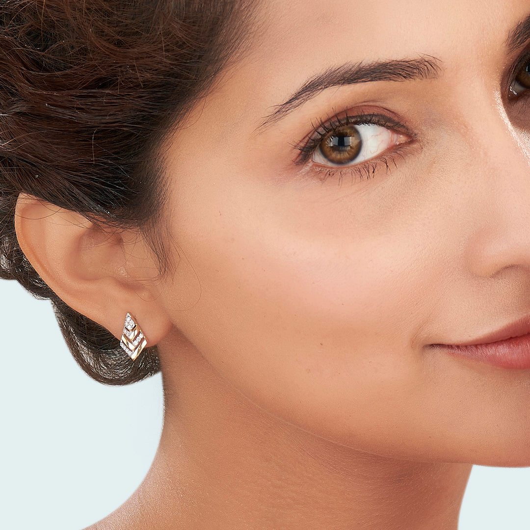 Crystal Crest Diamond & Gold Stud Earrings for Women