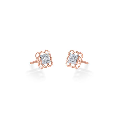 Square Signature Diamond & Gold Stud Earrings for Women