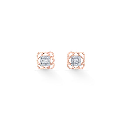 Square Signature Diamond & Gold Stud Earrings for Women
