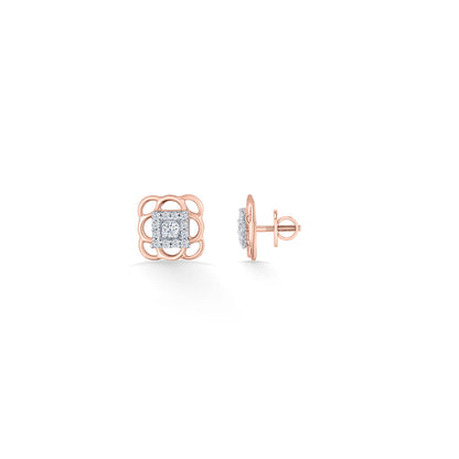 Square Signature Diamond & Gold Stud Earrings for Women