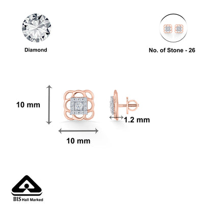 Square Signature Diamond & Gold Stud Earrings for Women