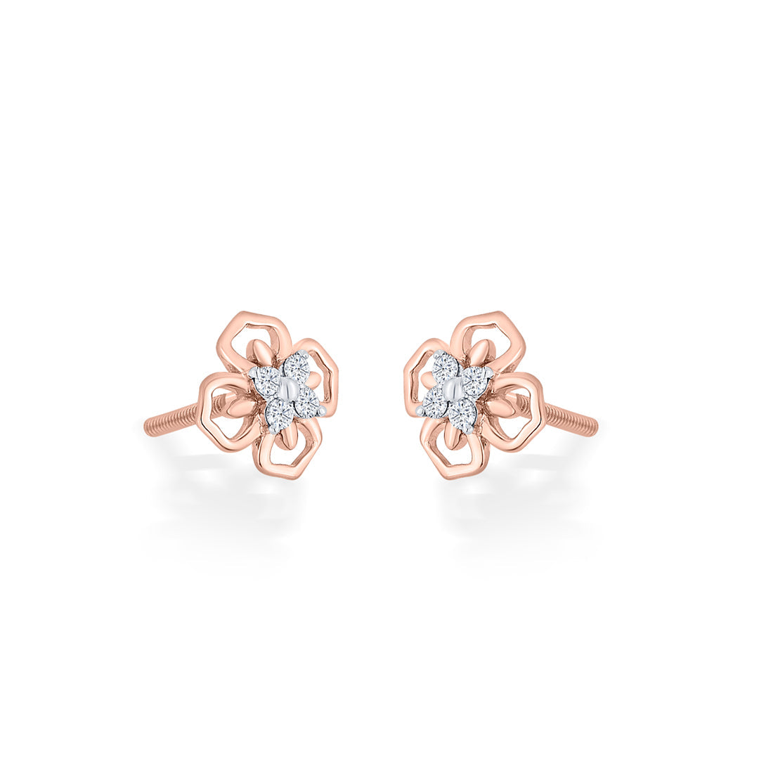 Prism Petals Diamond & Gold Stud Earrings for Women