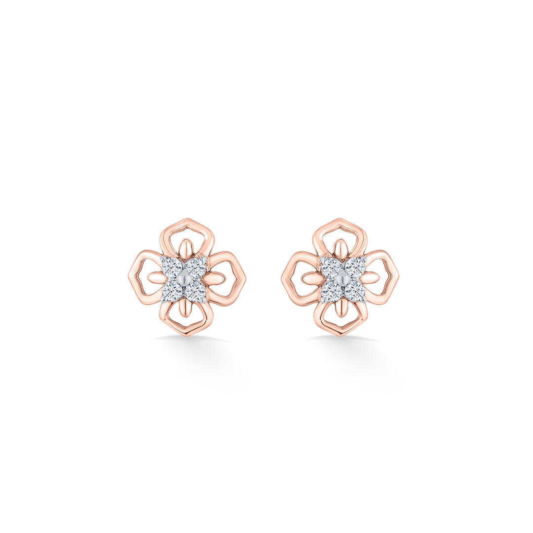 Prism Petals Diamond & Gold Stud Earrings for Women