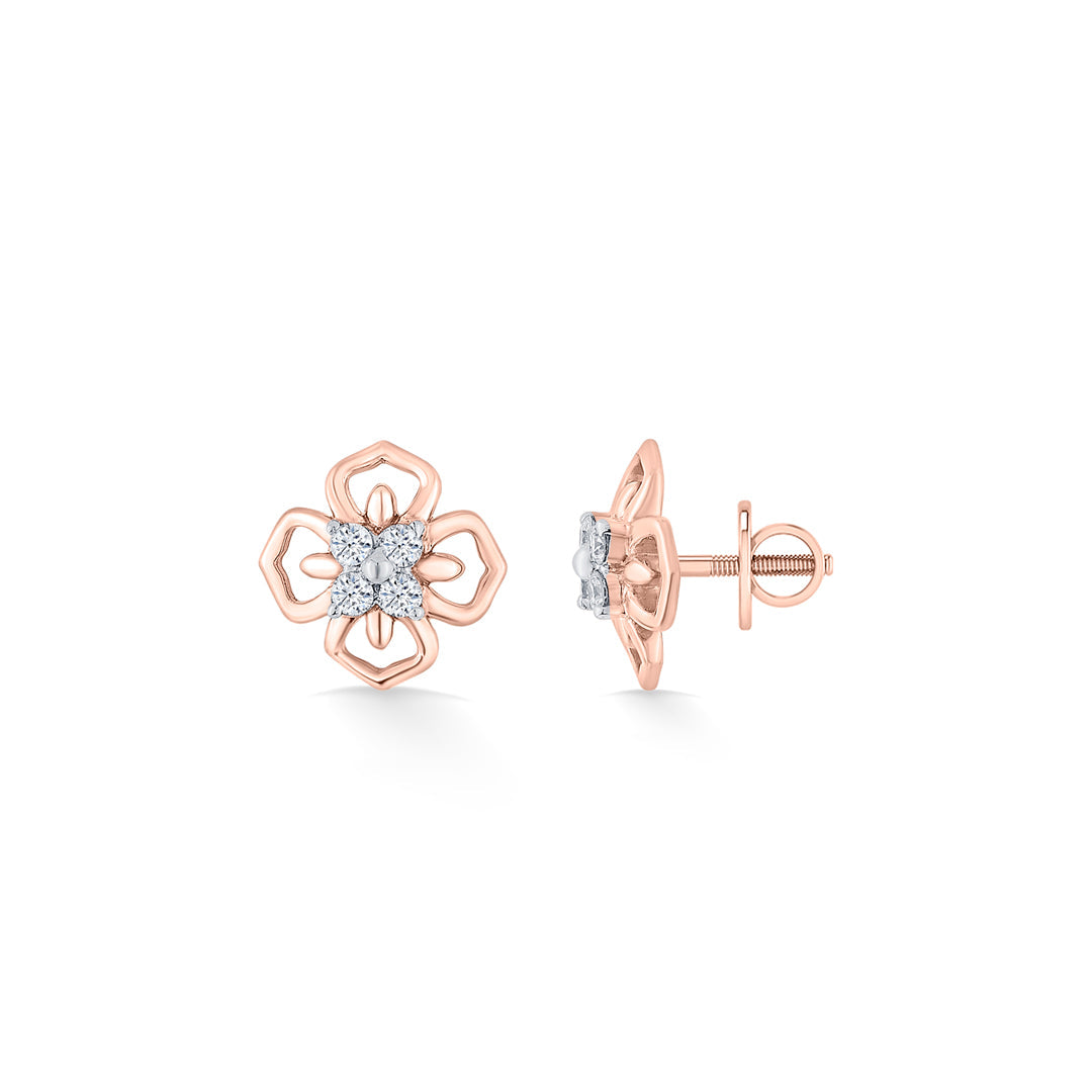 Prism Petals Diamond & Gold Stud Earrings for Women