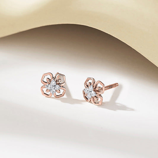 Prism Petals Diamond & Gold Stud Earrings for Women