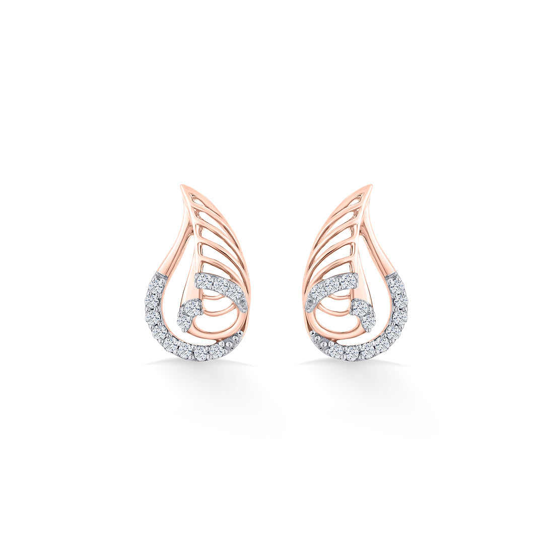 Fern Radiance Diamond & Gold Stud Earrings for Women