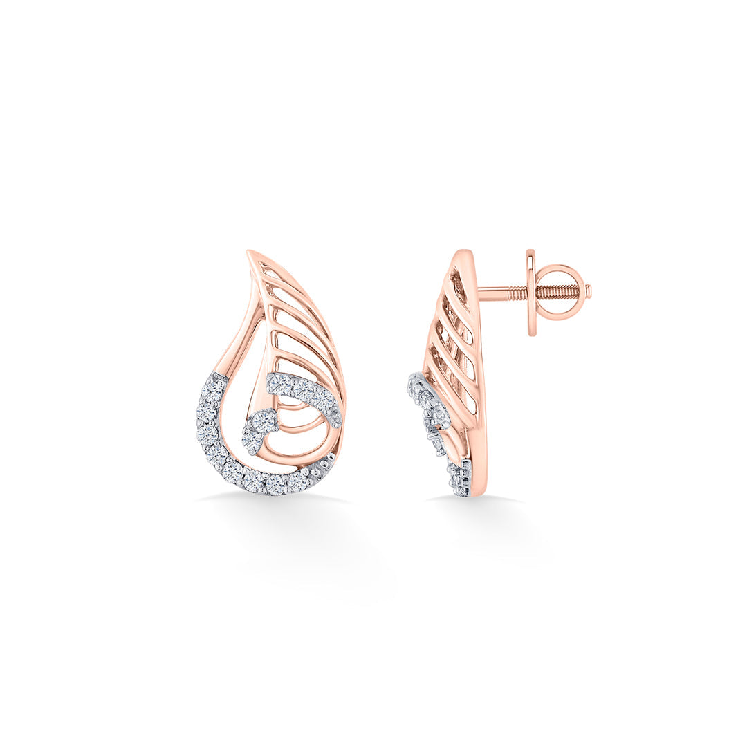 Fern Radiance Diamond & Gold Stud Earrings for Women