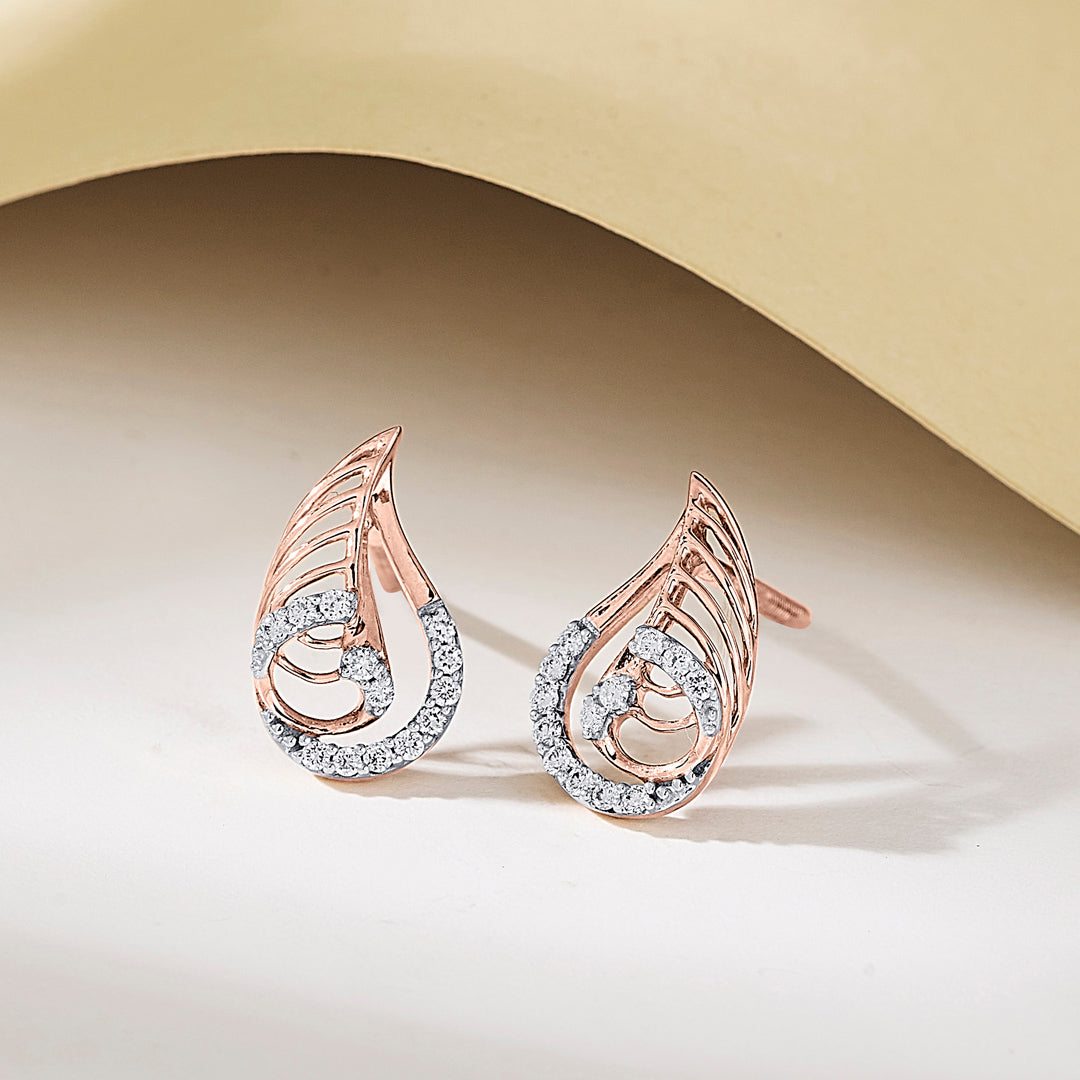 Fern Radiance Diamond & Gold Stud Earrings for Women