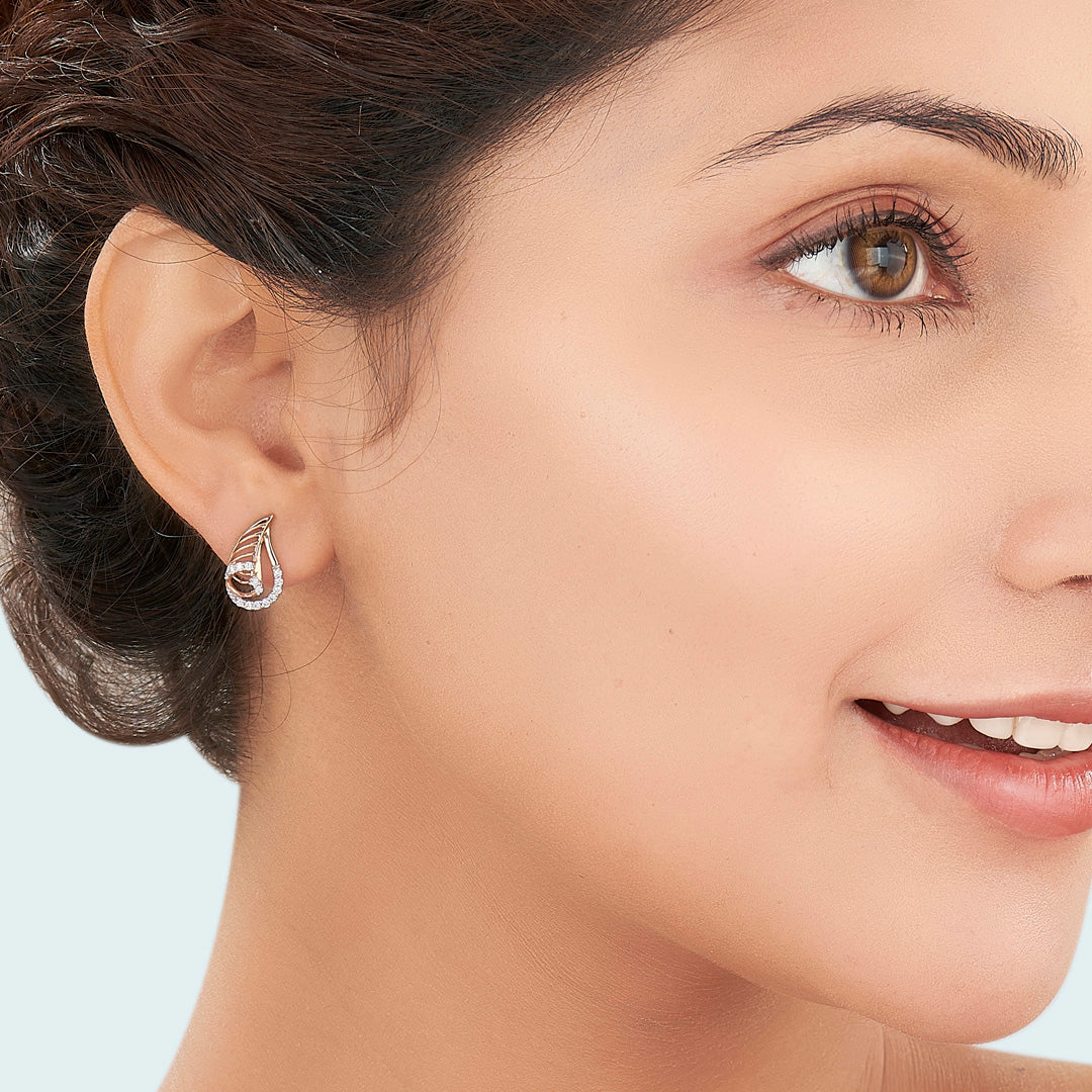 Fern Radiance Diamond & Gold Stud Earrings for Women