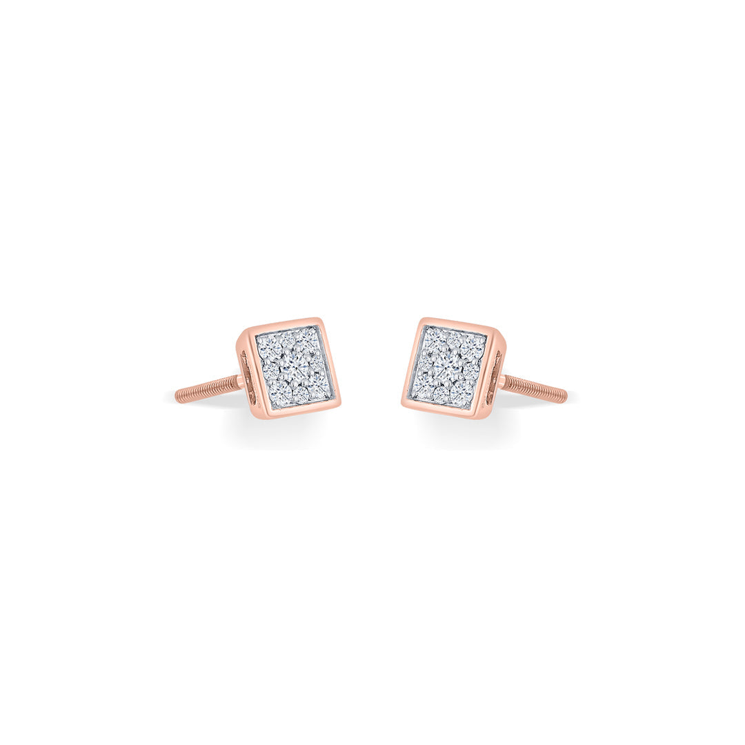 Crystal Facet Diamond & Gold Stud Earrings for Women
