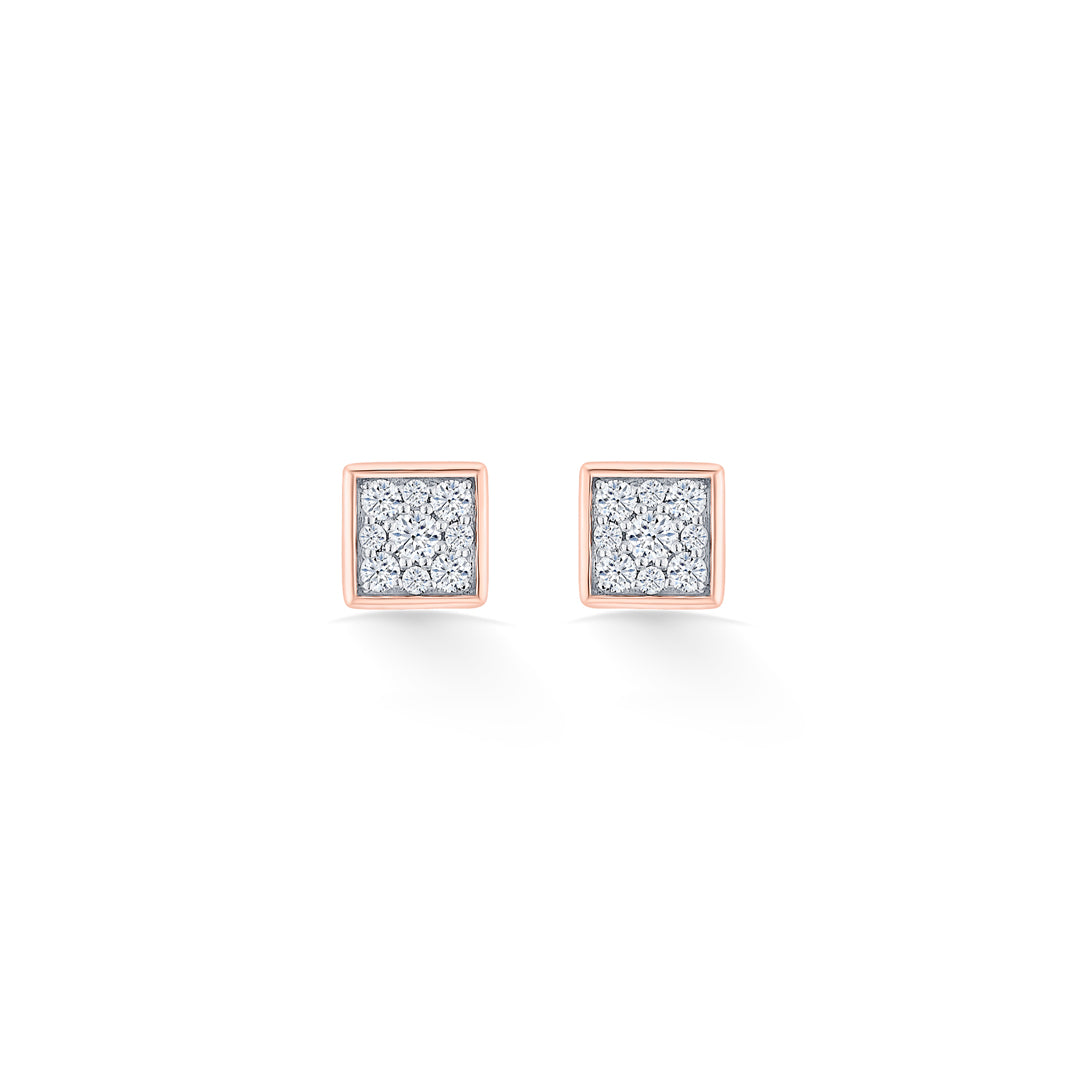 Crystal Facet Diamond & Gold Stud Earrings for Women