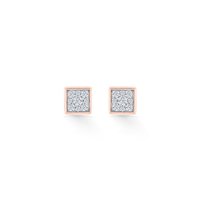 Crystal Facet Diamond & Gold Stud Earrings for Women