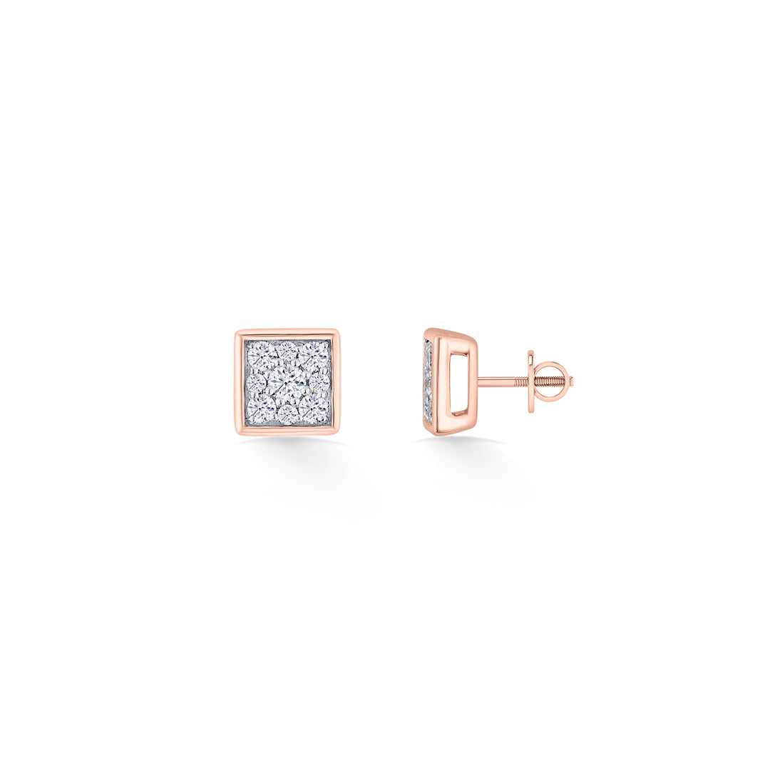 Crystal Facet Diamond & Gold Stud Earrings for Women