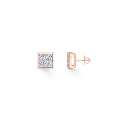 Crystal Facet Diamond & Gold Stud Earrings for Women