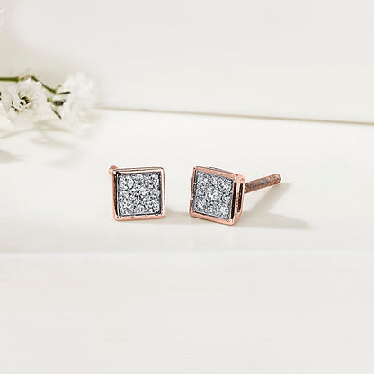 Crystal Facet Diamond & Gold Stud Earrings for Women