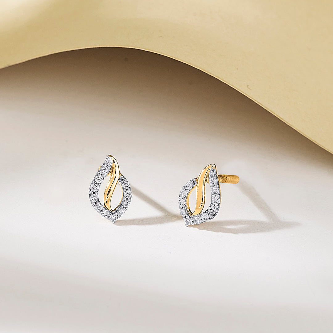 Vine Spark Diamond & Gold Stud Earrings for Women