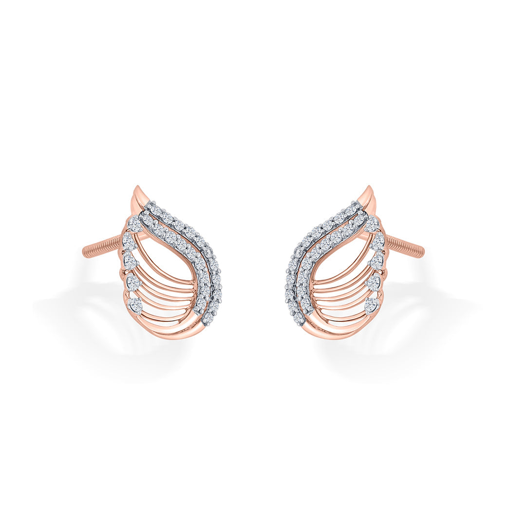 Leaf Radiance Diamond & Gold Stud Earrings for Women