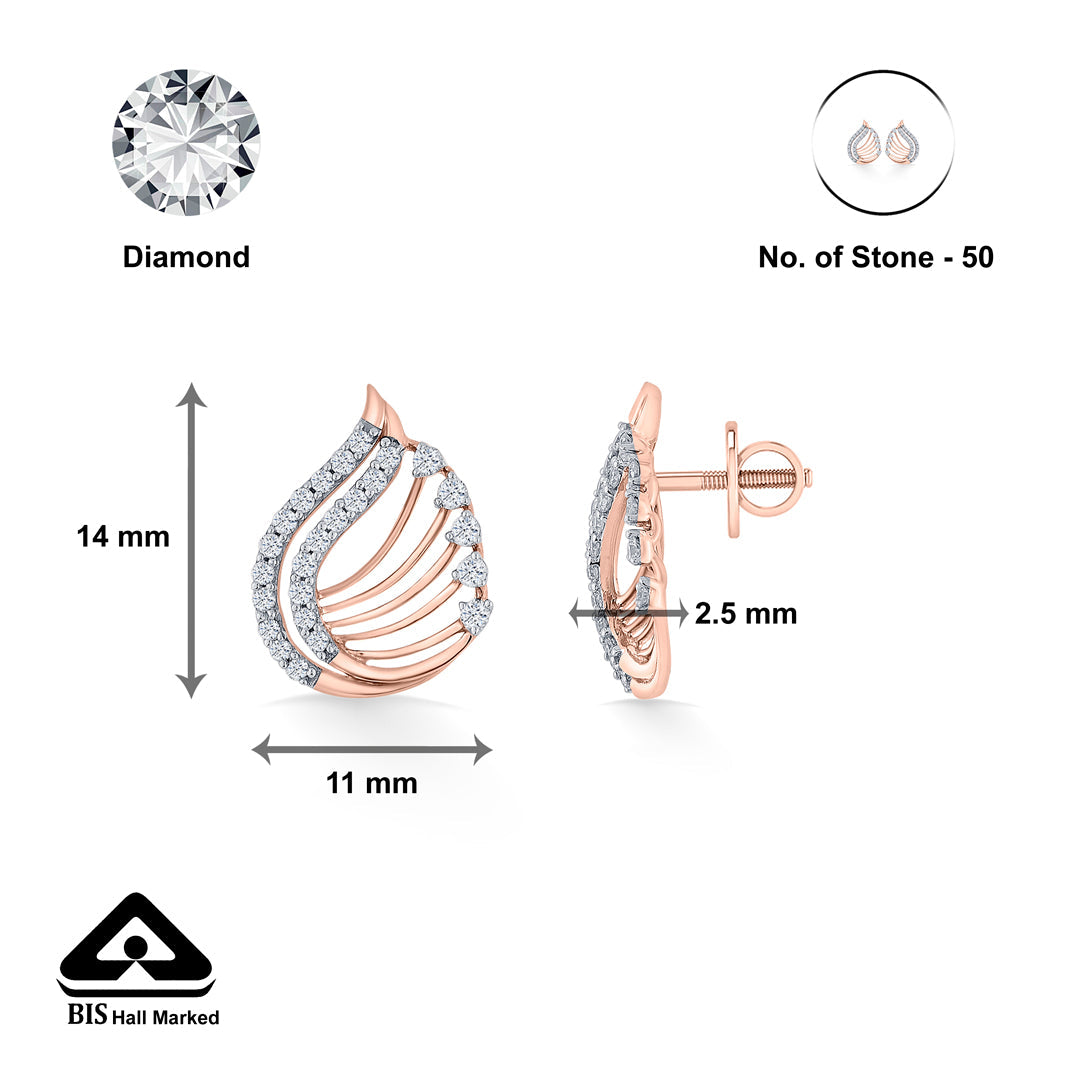 Leaf Radiance Diamond & Gold Stud Earrings for Women