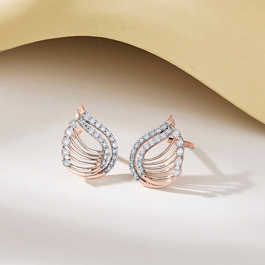 Leaf Radiance Diamond & Gold Stud Earrings for Women