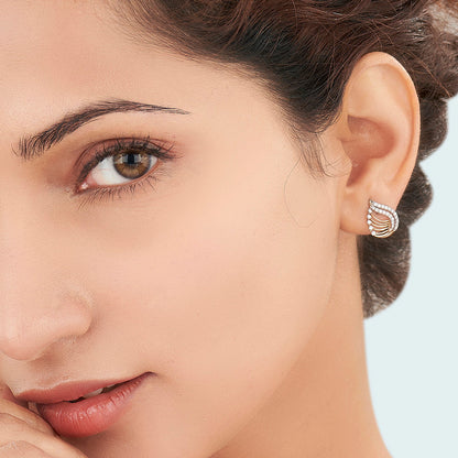 Leaf Radiance Diamond & Gold Stud Earrings for Women
