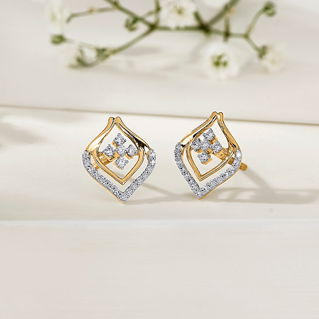 Golden Gleam Diamond & Gold Stud Earrings for Women