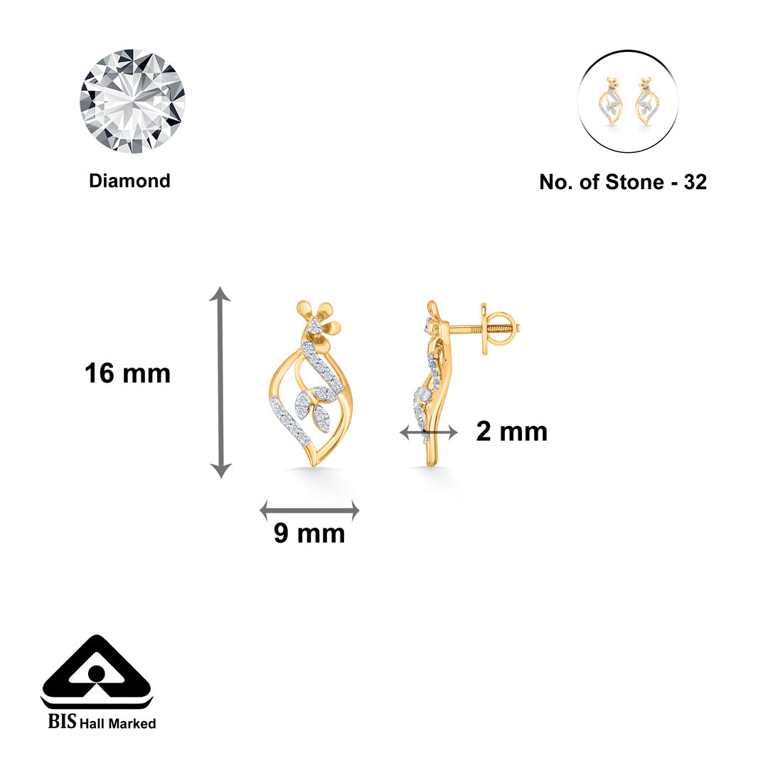 Bloom Vine Diamond & Gold Stud Earrings for Women