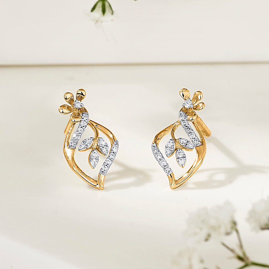 Bloom Vine Diamond & Gold Stud Earrings for Women