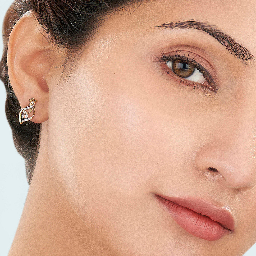Bloom Vine Diamond & Gold Stud Earrings for Women
