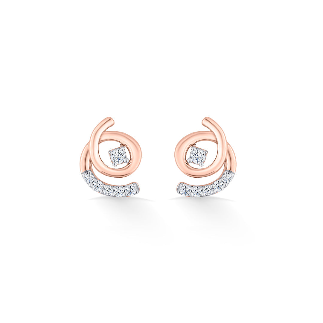 Whirl Shine Diamond & Gold Stud Earrings for Women