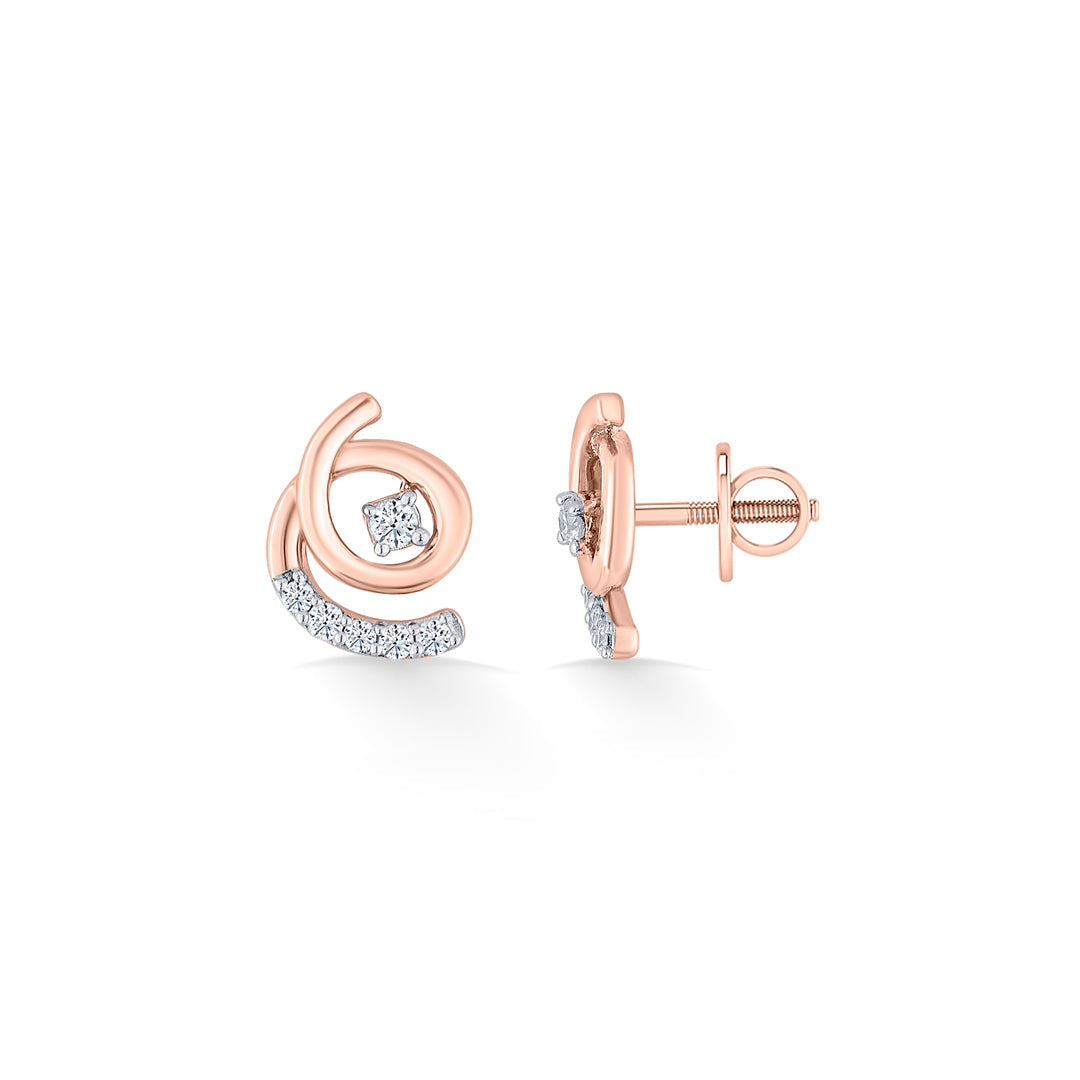 Whirl Shine Diamond & Gold Stud Earrings for Women