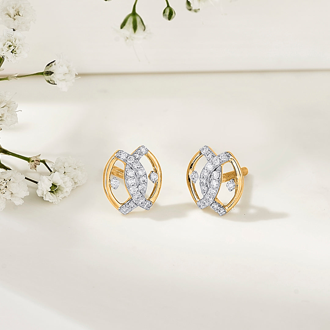 Endless Vision Diamond & Gold Stud Earrings for Women