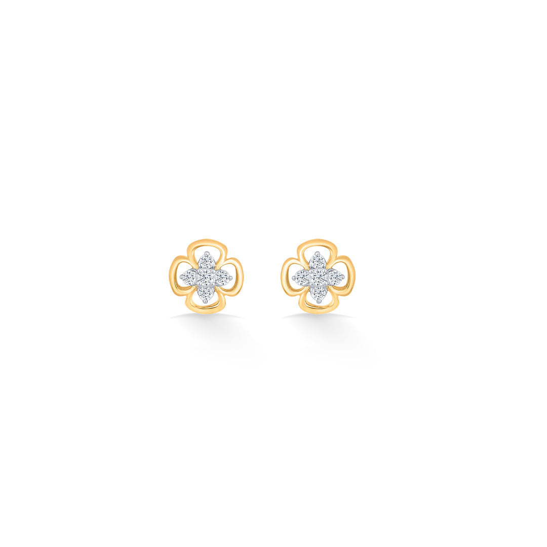 Petal Radiance Diamond & Gold Stud Earrings for Women