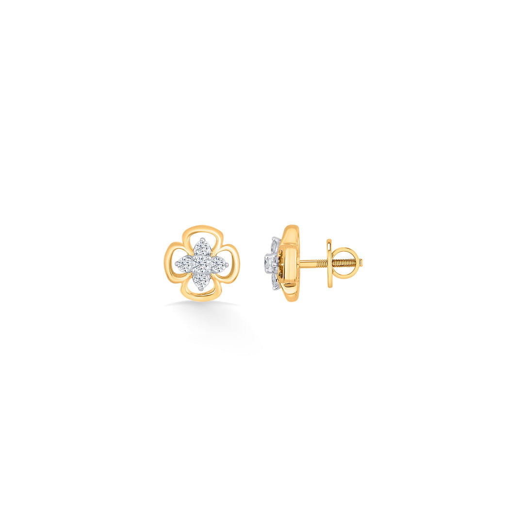 Petal Radiance Diamond & Gold Stud Earrings for Women