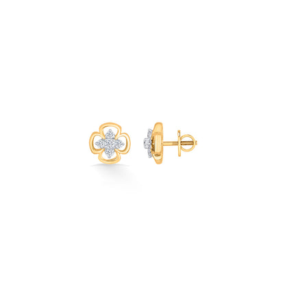 Petal Radiance Diamond & Gold Stud Earrings for Women