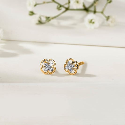 Petal Radiance Diamond & Gold Stud Earrings for Women