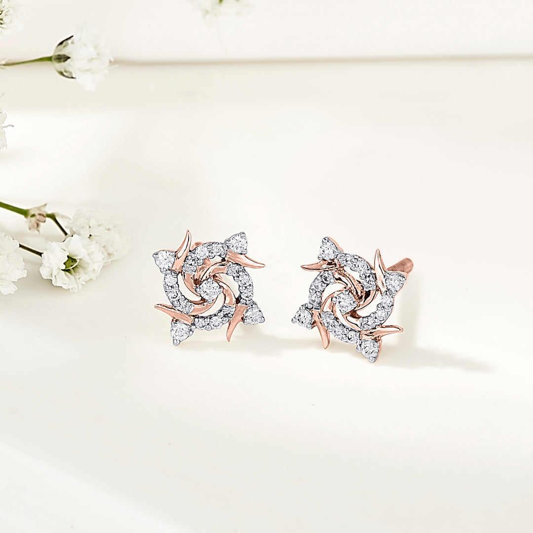 Twirl Glow Diamond & Gold Stud Earrings for Women