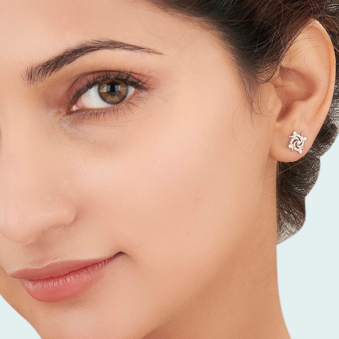 Twirl Glow Diamond & Gold Stud Earrings for Women