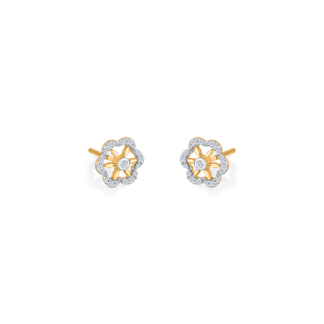 Petal Spark Diamond & Gold Stud Earrings for Women