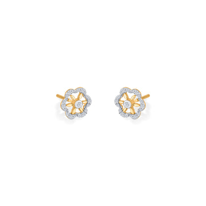 Petal Spark Diamond & Gold Stud Earrings for Women