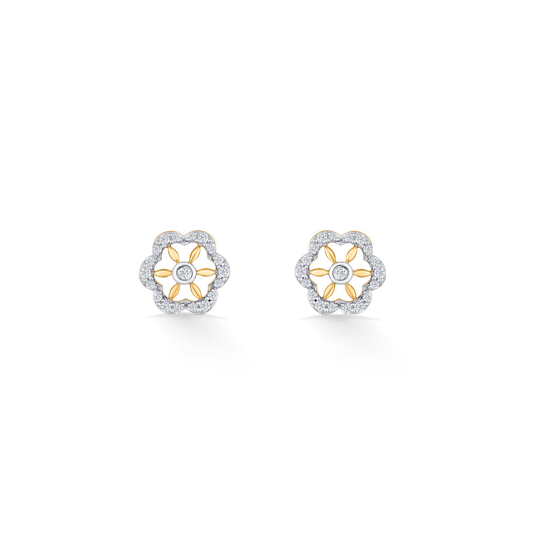 Petal Spark Diamond & Gold Stud Earrings for Women