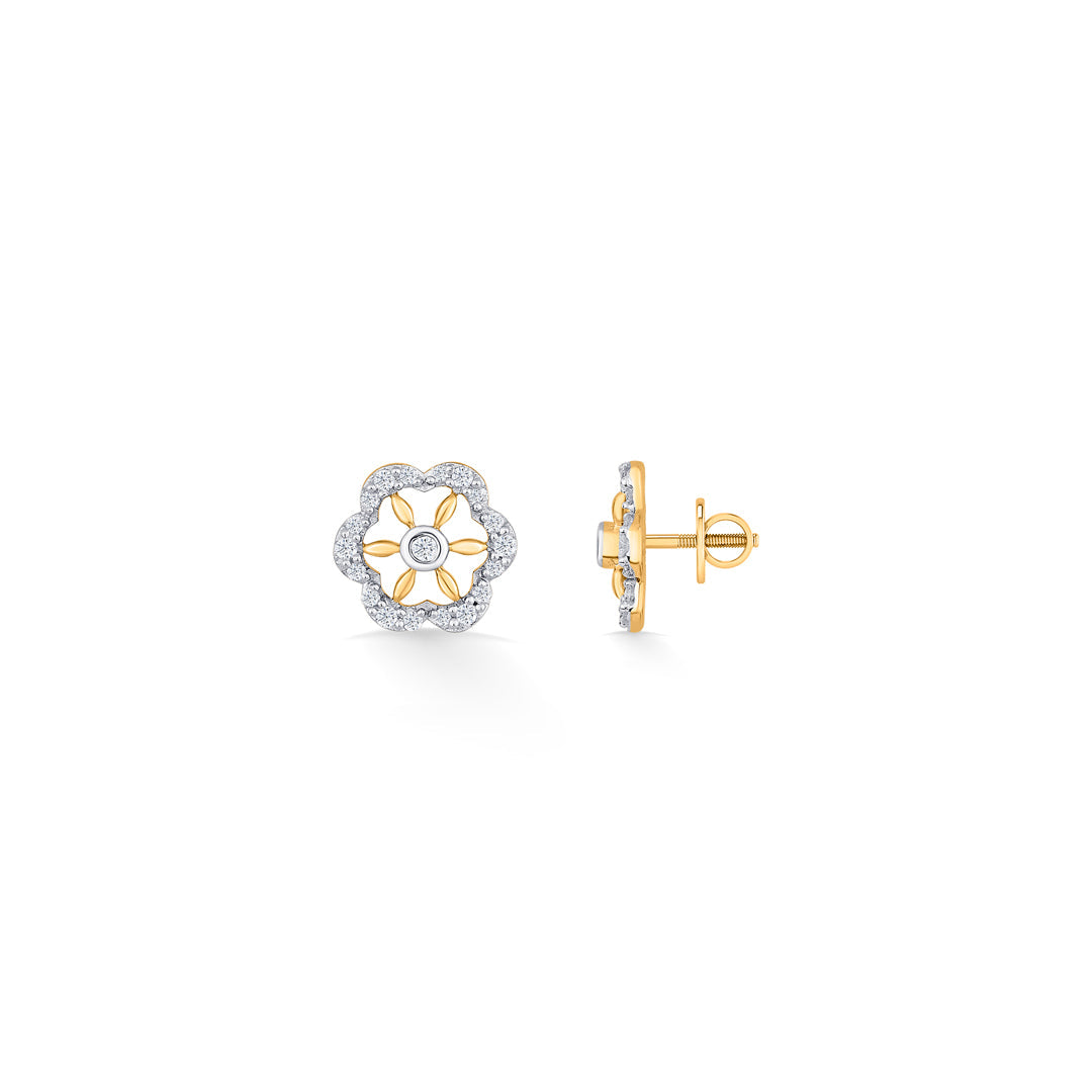 Petal Spark Diamond & Gold Stud Earrings for Women
