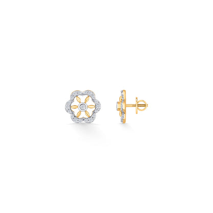 Petal Spark Diamond & Gold Stud Earrings for Women