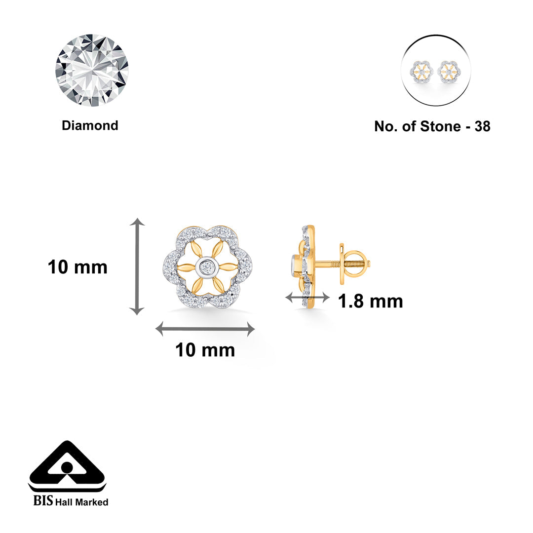 Petal Spark Diamond & Gold Stud Earrings for Women