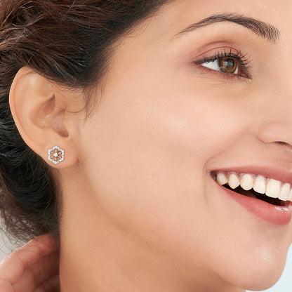 Petal Spark Diamond & Gold Stud Earrings for Women
