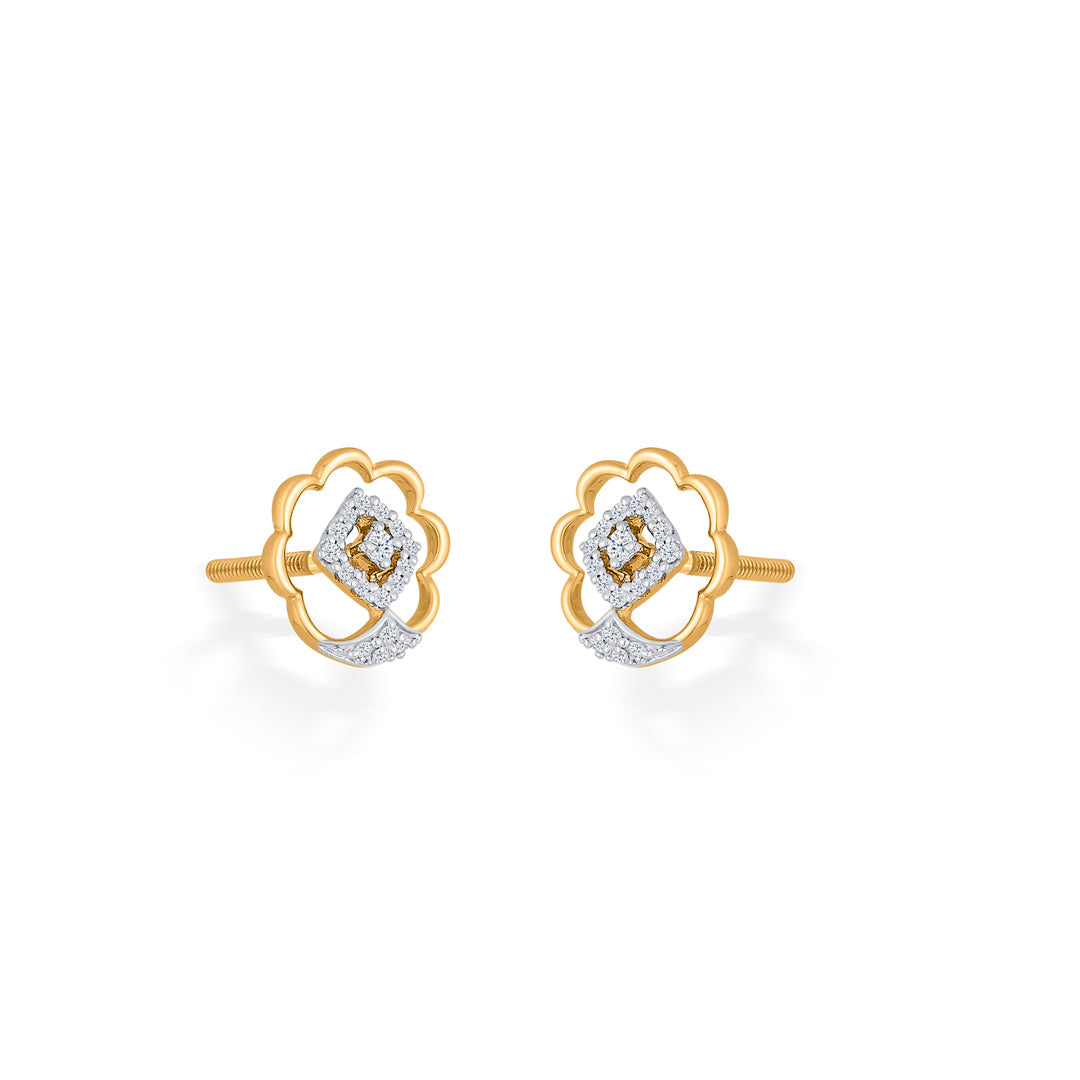 Twilight Bloom Diamond & Gold Stud Earrings for Women