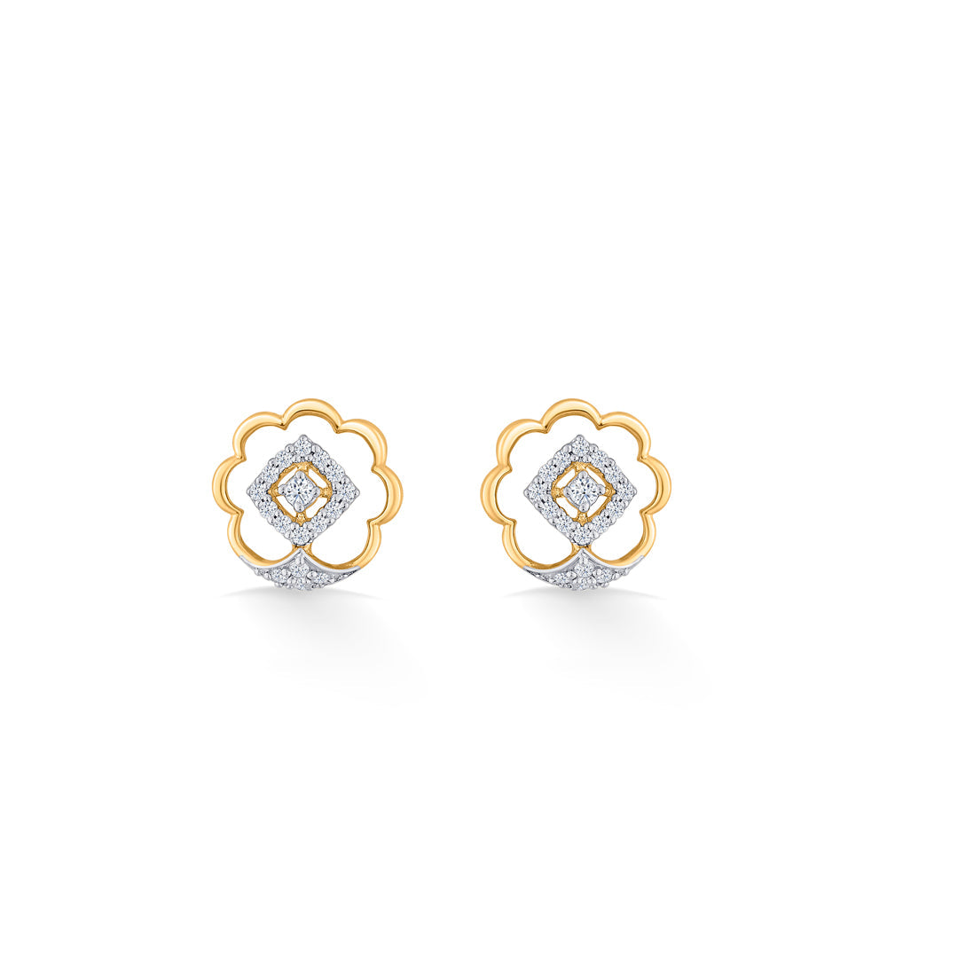 Twilight Bloom Diamond & Gold Stud Earrings for Women