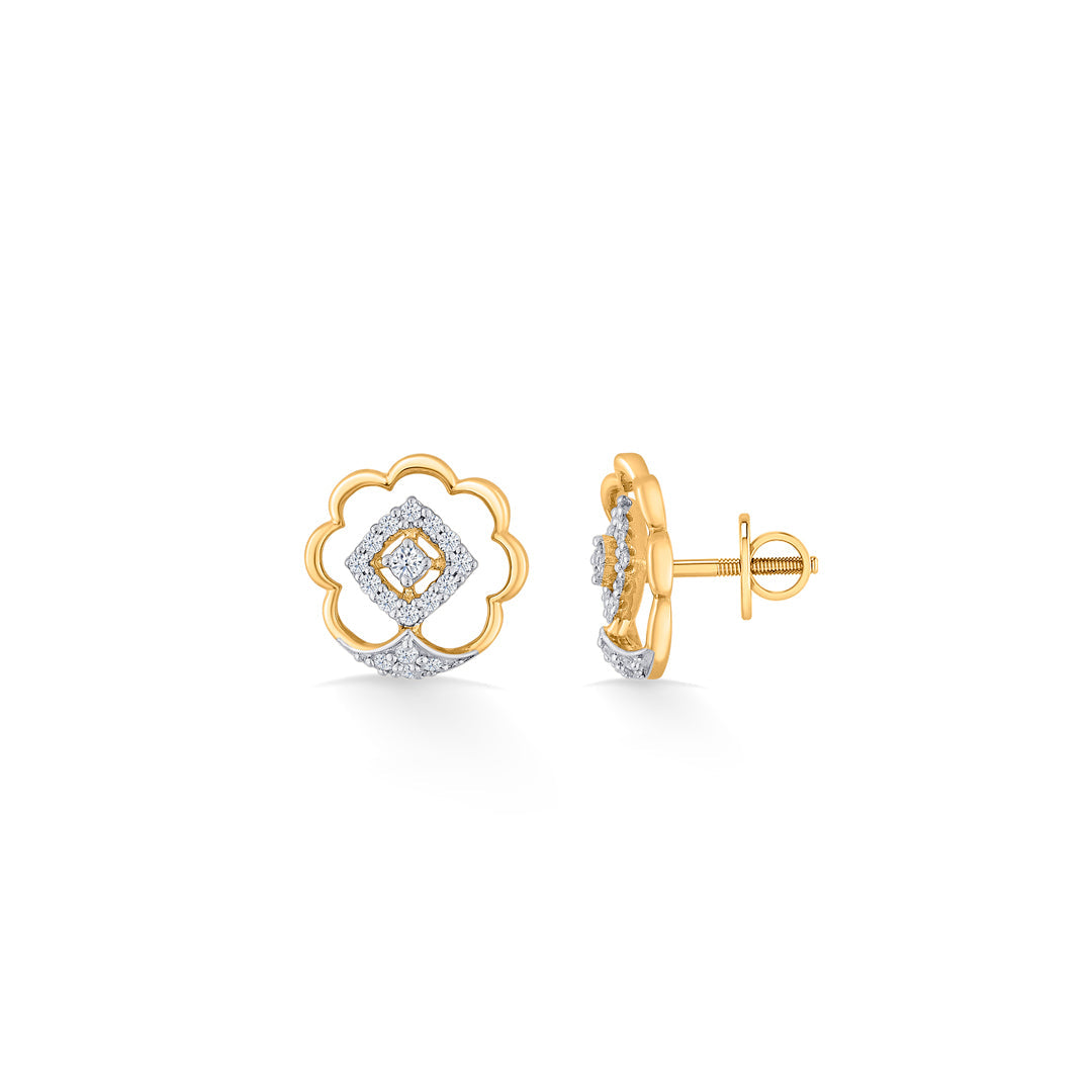 Twilight Bloom Diamond & Gold Stud Earrings for Women